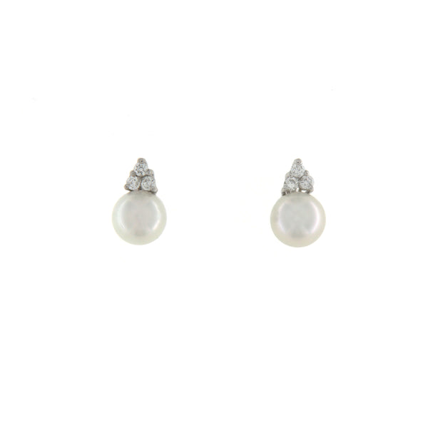 Orecchini Cambria Perle Oro Bianco Diamanti Ct 0,31 Perle mm 8/8,5