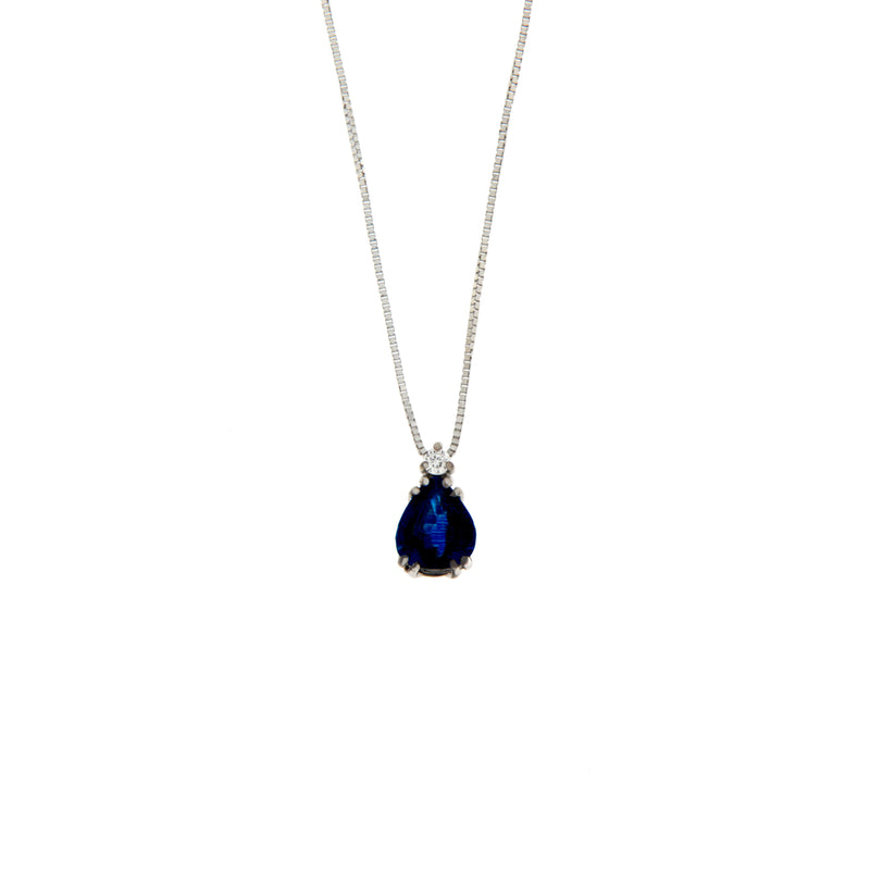 Girocollo Cambria Colore Oro Bianco Zaffiro Ct 0,77 Diamanti Ct 0,03