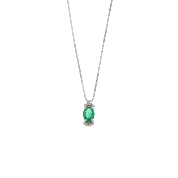 Girocollo Cambria Colore Oro Bianco Smeraldo Ct 0,36 Diamanti Ct 0,03