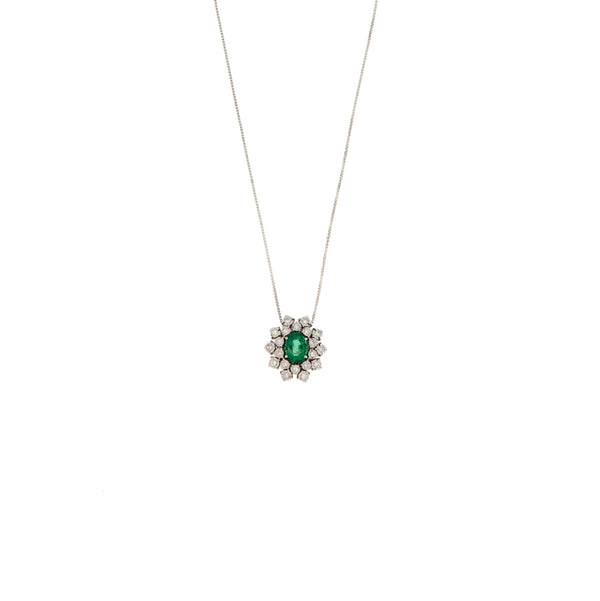 Girocollo Cambria Colore Oro Bianco Diamanti Ct 0,38 Smeraldo Ct 1,17