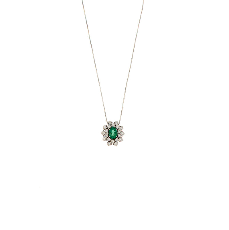 Girocollo Cambria Colore Oro Bianco Diamanti Ct 0,38 Smeraldo Ct 1,17