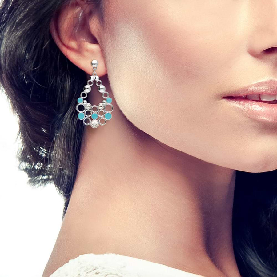 Stroili Orecchini Pendenti Goccia Ottone Rodiato Cristalli Smalto Azzurro
