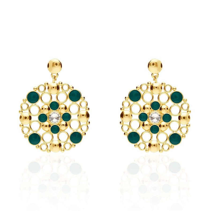 Stroili Orecchini Pendenti Ottone Dorato Cristalli Smalto Verde