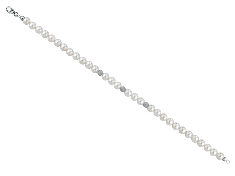 Kioto Bracciale Perla Acqua Dolce Oro Bianco Sfere Oro Bianco Mm 4 (4641925464145)
