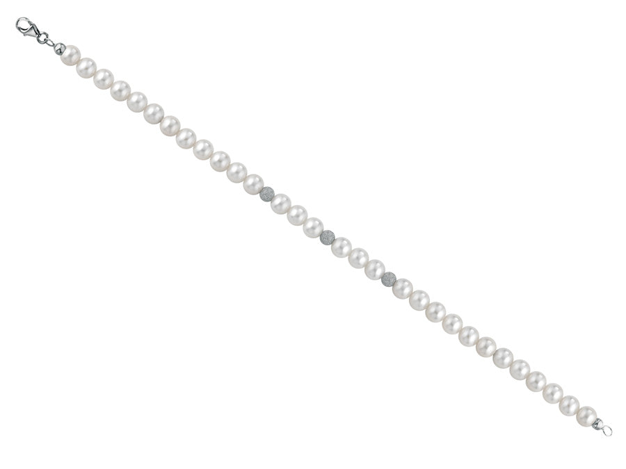 Kioto Bracciale Perla Acqua Dolce Oro Bianco Sfere Oro Bianco Mm 4 (4641925464145)