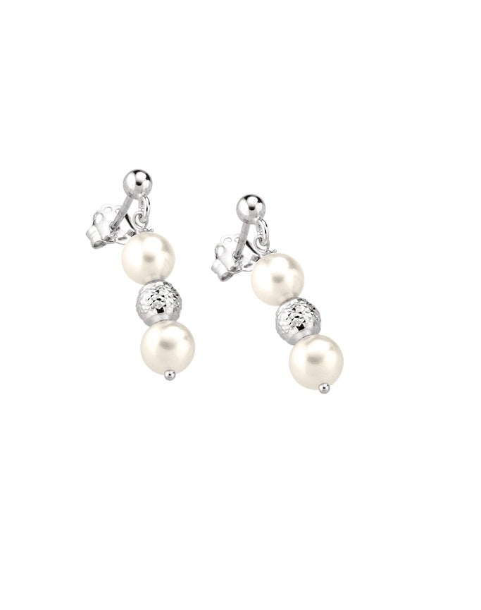 Kioto Orecchini Perla Ammagliata Pendenti Oro Bianco Mm 4 Sfera Oro Bianco Sfaccettata (4641924874321)