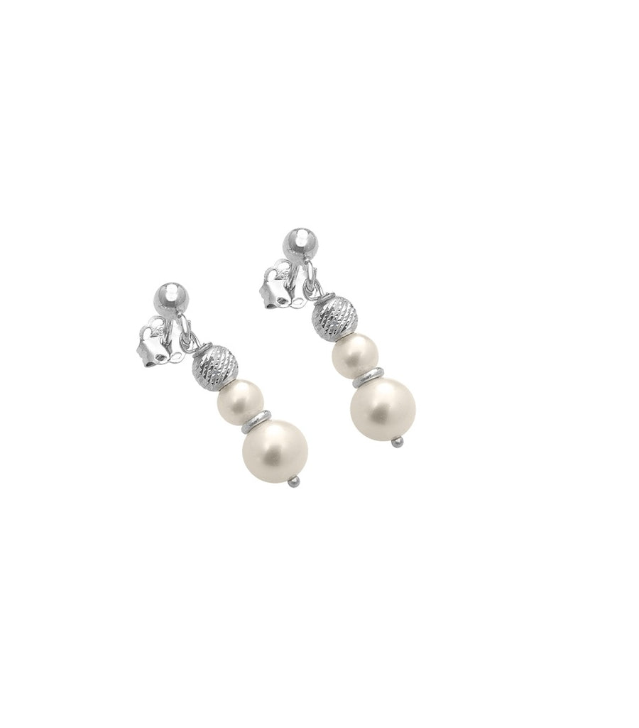 Kioto Orecchini Perla Ammagliata Pendenti Oro Bianco Mm 5,5 Sfera Oro Bianco Sfaccettata (4641924841553)