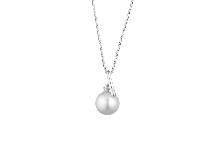 Kioto Collana Perla Acqua Dolce Oro Bianco Diamanti Ct. 0,01 Mm. 8