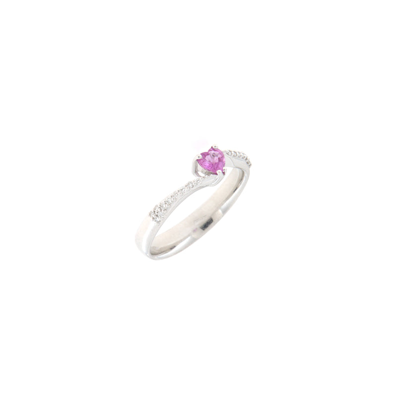 Anello Cambria Colore Oro Bianco Corindone Rosa Ct 0,30 Diamanti Ct 0,10