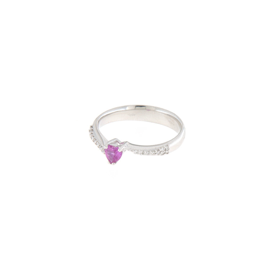 Anello Cambria Colore Oro Bianco Corindone Rosa Ct 0,30 Diamanti Ct 0,10