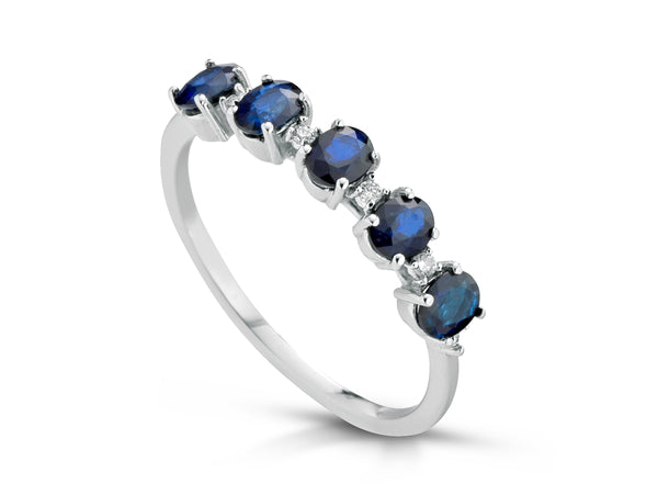 Pg Gioielli Anello Veretta Diamanti Ct 0,05 Zaffiri Ct. 1.05