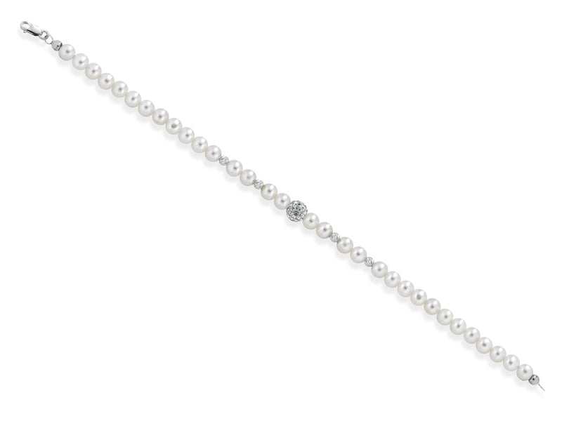 Kioto Bracciale Perla Rigata Oro Bianco Mm 5/5,5 Zirconata Mm 6 Rigata Mm 3 (4641925333073)
