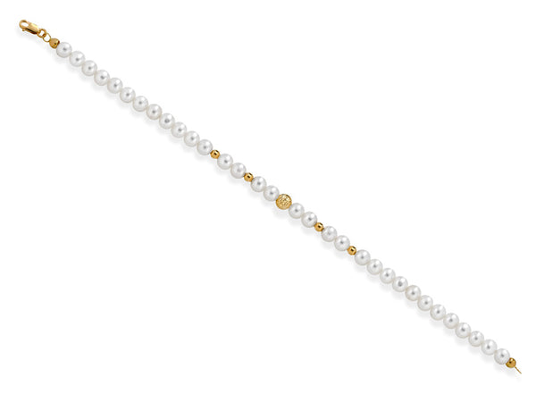 Kioto Bracciale Perla Acqua Dolce Oro Giallo Mm 5/5,5 Sfera Sfaccettata Oro Giallo Mm 5 Sfera Sfaccettata Oro Giallo Mm 3 (4641925103697)