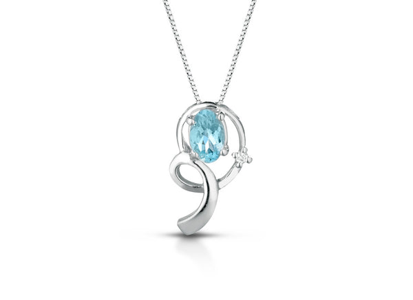 PG Gioielli Collana Oro Biacno Diamanti Ct 0,01 Acqua Marina Ct 0,40