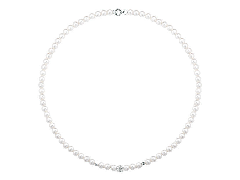 Kioto Collana Perle Eco Oro Bianco Mm 5 Sfera Sfaccettata Mm 3 Sfera Zirconata Mm 6 (4641926414417)