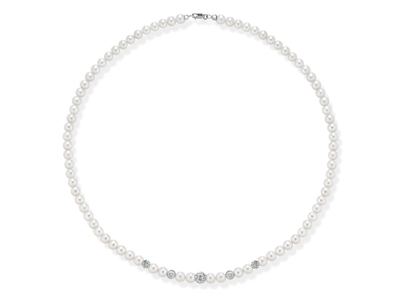 Kioto Collana Perle Sfaccettata Oro Bianco Mm 5/5,5 Sfera Zirconata Mm 6 Sfera  Zirconata Mm 4 Sfera Sfaccettata Mm 5 (4641926381649)