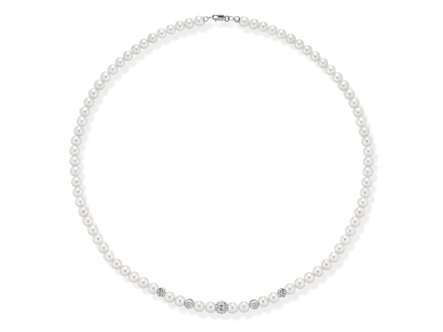 Kioto Collana Perle Sfaccettata Oro Bianco Mm 5/5,5 Sfera Zirconata Mm 6 Sfera  Zirconata Mm 4 Sfera Sfaccettata Mm 5 (4641926381649)