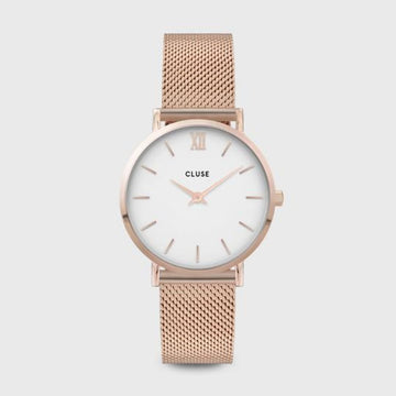 Cluse Orologio Minuit Mesh Quarzo Solo Tempo Cinturino Pelle Oro Rosa Bianco (4641411825745)