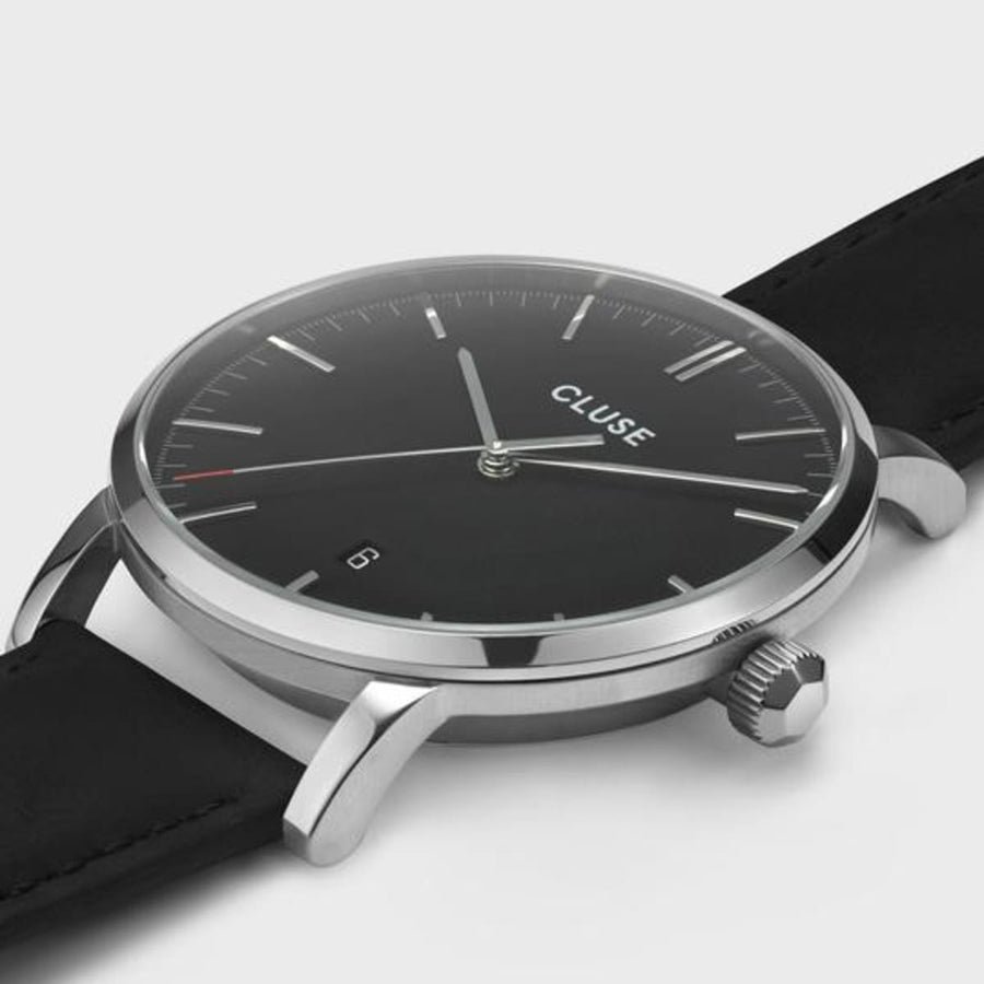 Cluse Orologio Quarzo Solo Tempo Aravis Nero Argento Cinturnino Pelle Nero (4641411530833)