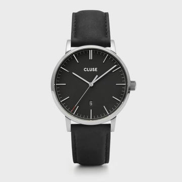 Cluse Orologio Quarzo Solo Tempo Aravis Nero Argento Cinturnino Pelle Nero (4641411530833)