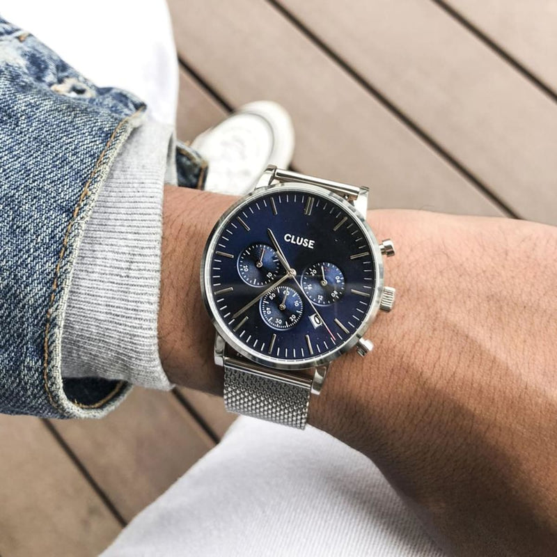 Cluse Orologio Aravis Chrono Mesh Blue Silver
