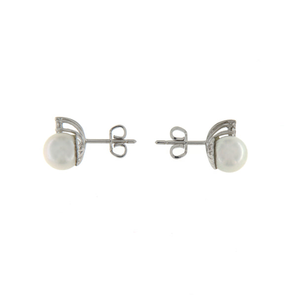 Orecchini Cambria Perle Oro Bianco Diamanti Ct 0,31 Perle mm 8/8,5