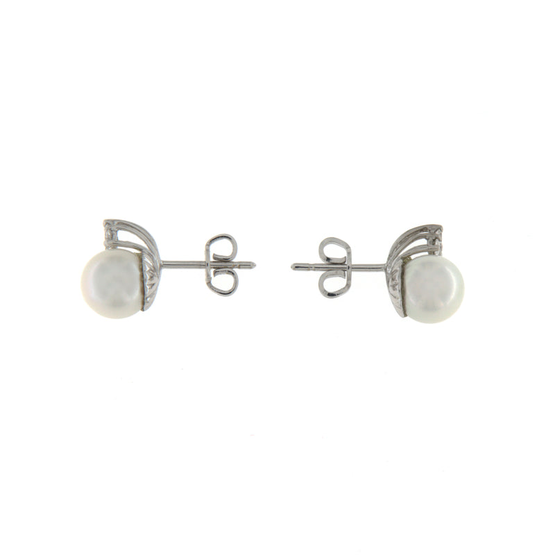 Orecchini Cambria Perle Oro Bianco Diamanti Ct 0,31 Perle mm 8/8,5