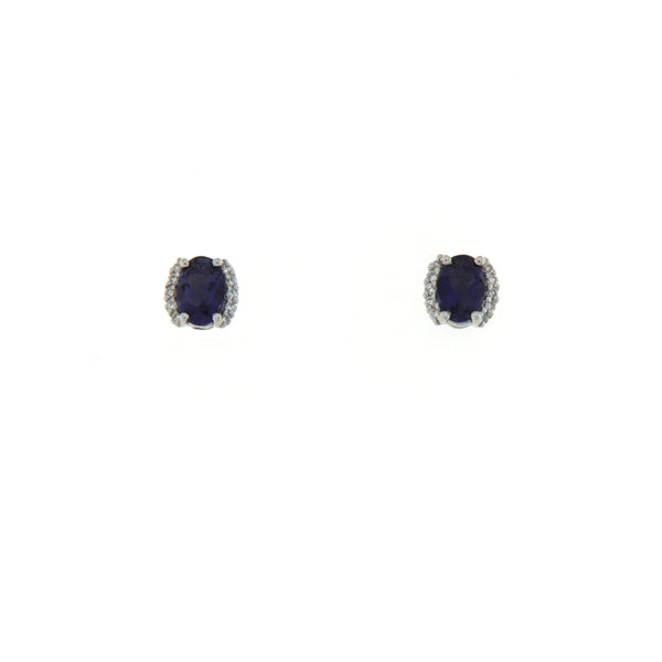Orecchini Colore Oro Bianco Iolite Ct 0,71 Diamanti Ct 0,10