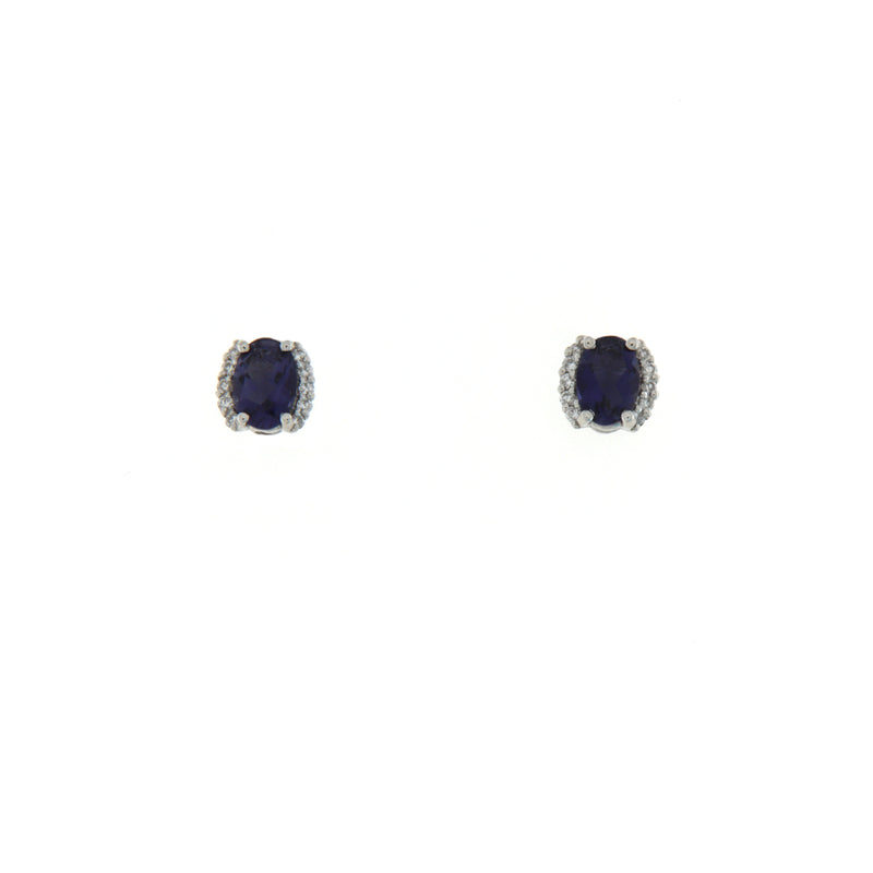 Orecchini Colore Oro Bianco Iolite Ct 0,71 Diamanti Ct 0,10