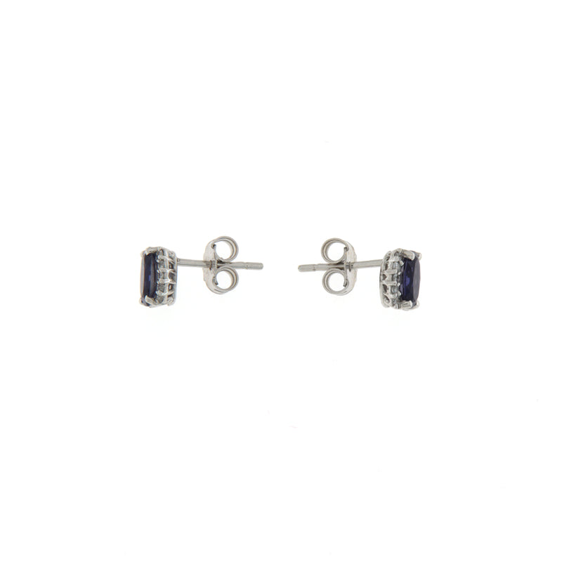 Orecchini Colore Oro Bianco Iolite Ct 0,71 Diamanti Ct 0,10