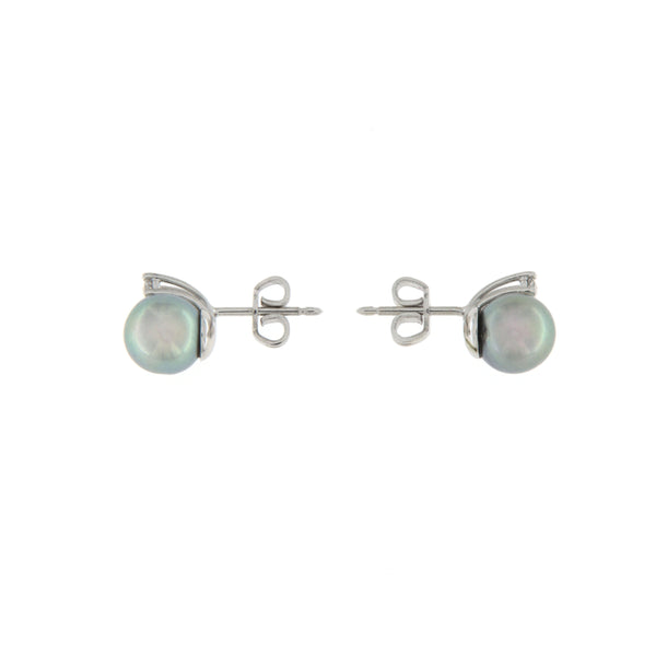 Orecchini Cambria Perle Oro Bianco Diamanti Ct 0,10 Perla Grigia mm 8/8,5