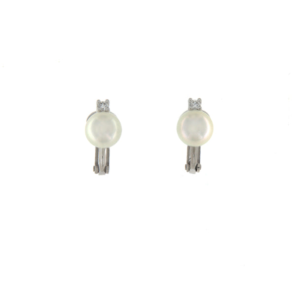 Orecchini Cambria Perle Oro Bianco Diamanti Ct 0,10 Perla mm 7,5/8