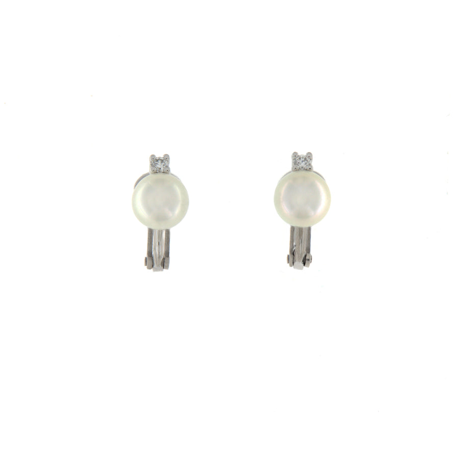 Orecchini Cambria Perle Oro Bianco Diamanti Ct 0,10 Perla mm 7,5/8
