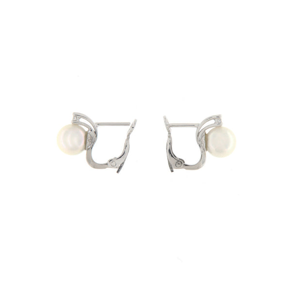 Orecchini Cambria Perle Oro Bianco Diamanti Ct 0,10 Perla mm 7,5/8