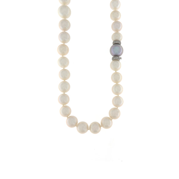 Cambria Collana Perle Oro Bianco Perle MM 11-14 Diamanti Ct 0,48