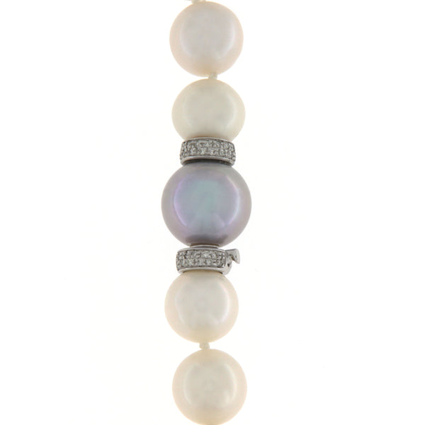 Cambria Collana Perle Oro Bianco Perle MM 11-14 Diamanti Ct 0,48