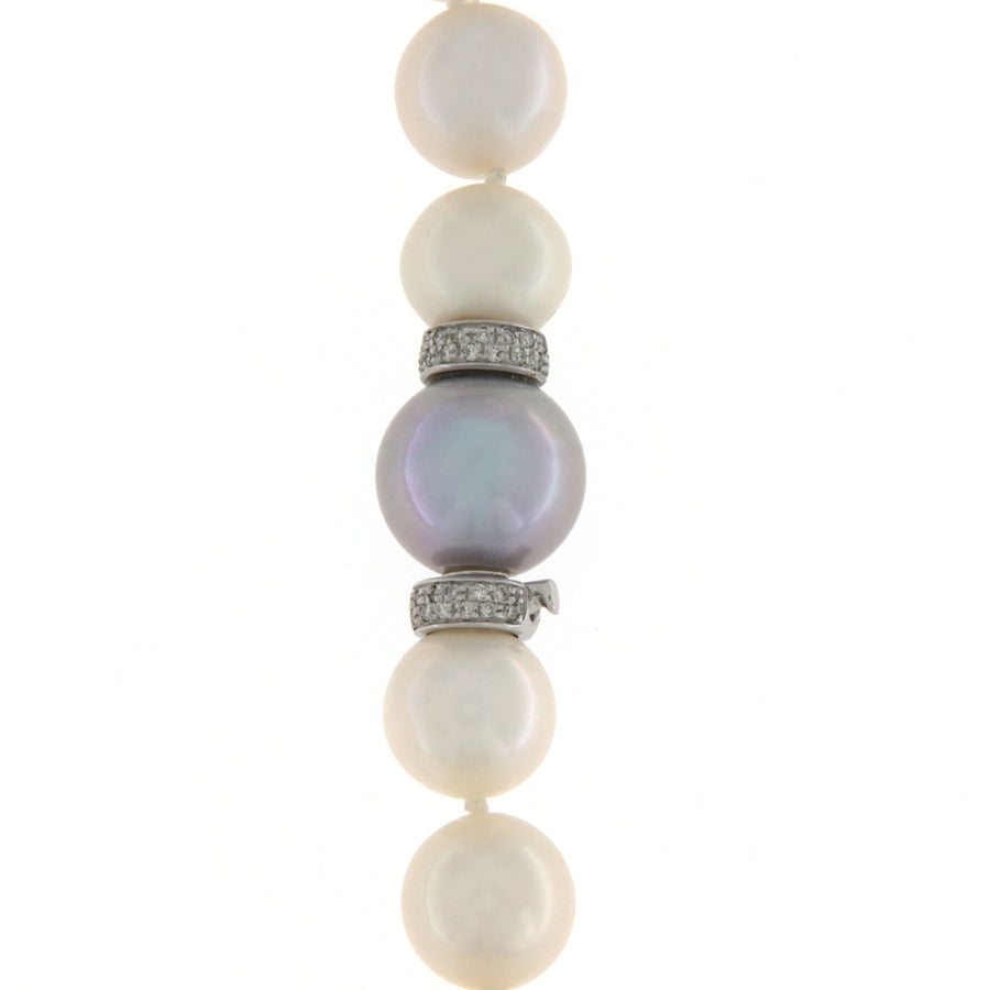 Cambria Collana Perle Oro Bianco Perle MM 11-14 Diamanti Ct 0,48