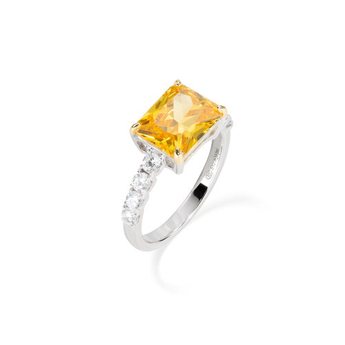 Anello Cocktail Rodio Zirconi Giallo e Bianco