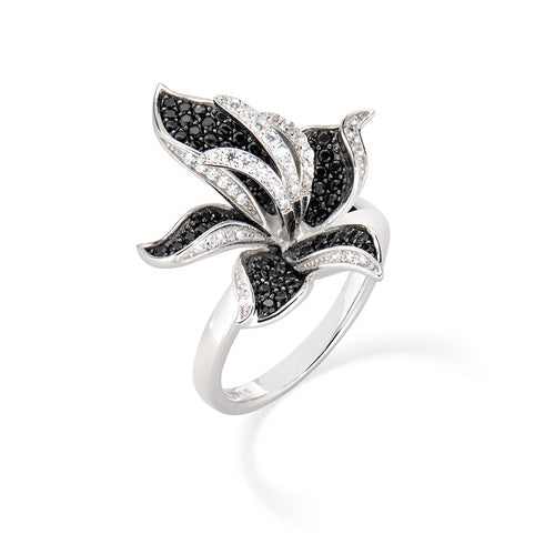 Anello Orchidea Zirconi Bianchi e Neri