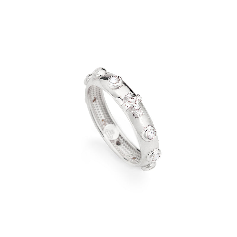 Amen Anello Rosario Zirconi Bianchi