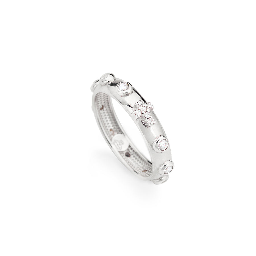 Amen Anello Rosario Zirconi Bianchi