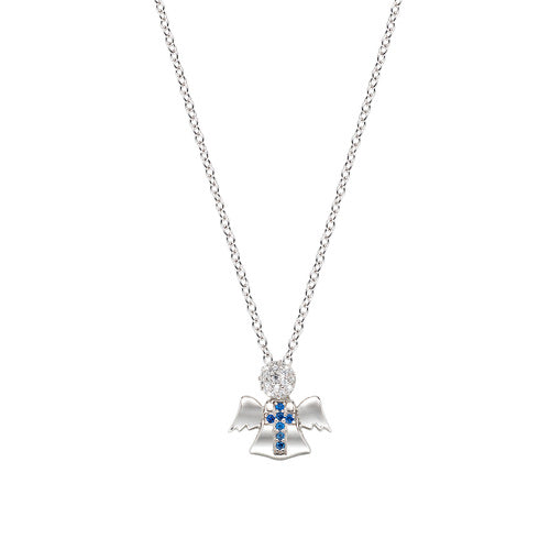 Collana Angioletto e Croce Zirconi Bianchi e Blu