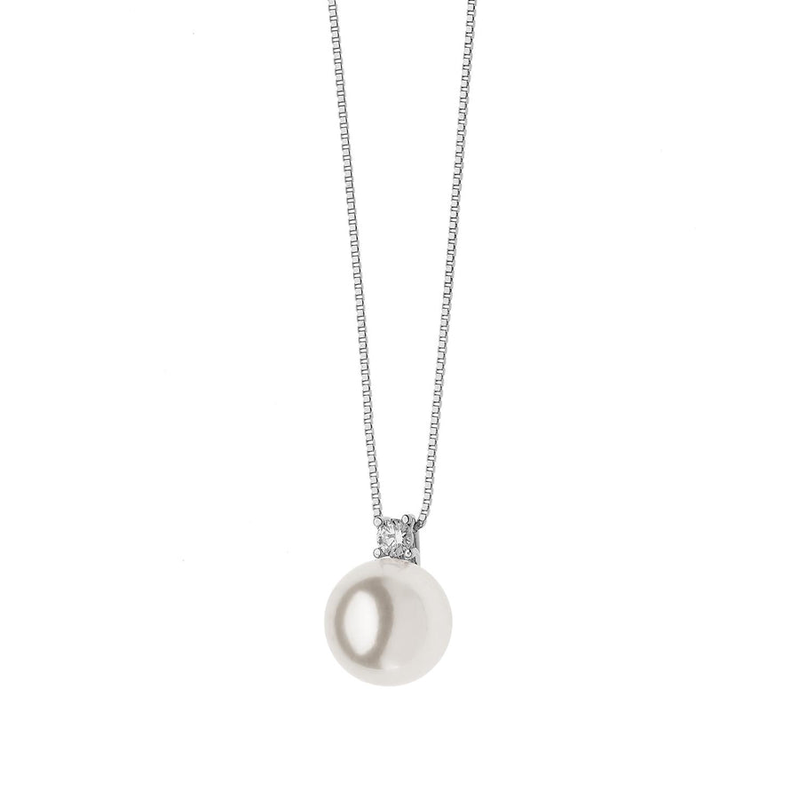 Comete Gioielli Girocollo Perla MM 7,5/8 Diamante Ct. 0,05