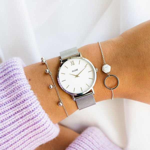 Cluse Orologio Minuit Mesh White Silver
