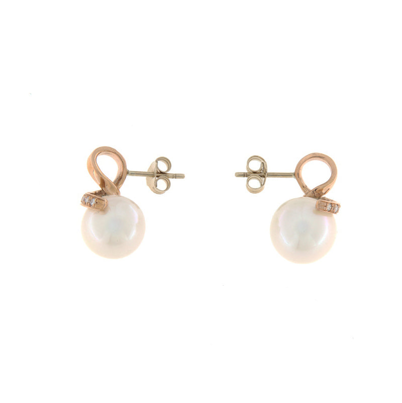 Orecchini Cambria Perle Oro Bianco Diamanti Ct 0,11 Perla mm 12